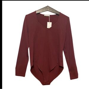 Mango Red Asymmetrical Bodysuit Top